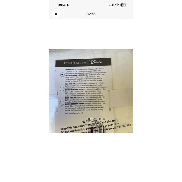 Ethan Allen Minnie Mouse Twin Sheet Set Retired White/Silver Embroidered NEW - Picture 3 of 5